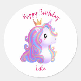 Adesivo Redondo Whimsical Unicorn Birthday