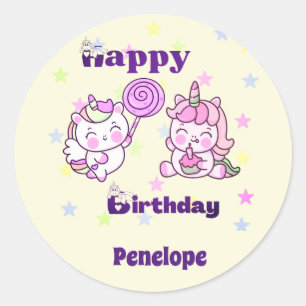 Adesivo Redondo Whimsical Unicorn Birthday Delight