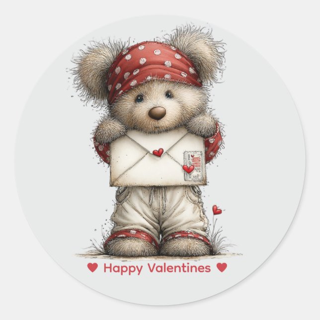 Adesivo Redondo Whimsical Watercolor Bear Love Sticker (Frente)