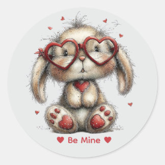 Adesivo Redondo Whimsical Watercolor Bunny Love Sticker