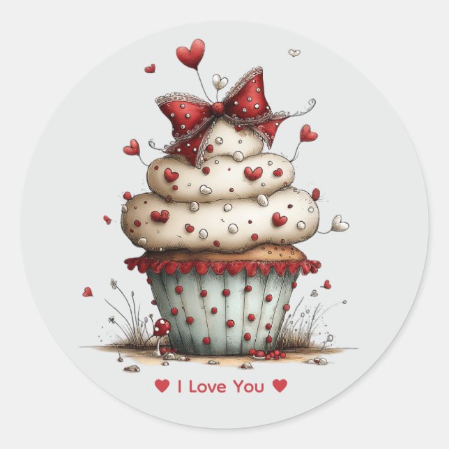Adesivo Redondo Whimsical Watercolor Cupcake Love  Sticker (Frente)