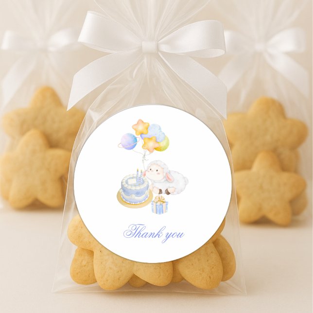 Adesivo Redondo Whimsical Watercolor Lamb Birthday Stickers  (Criador carregado)