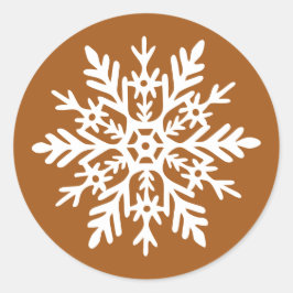 Adesivo Redondo Whimsical White Snowflake Burnt Orange Christmas