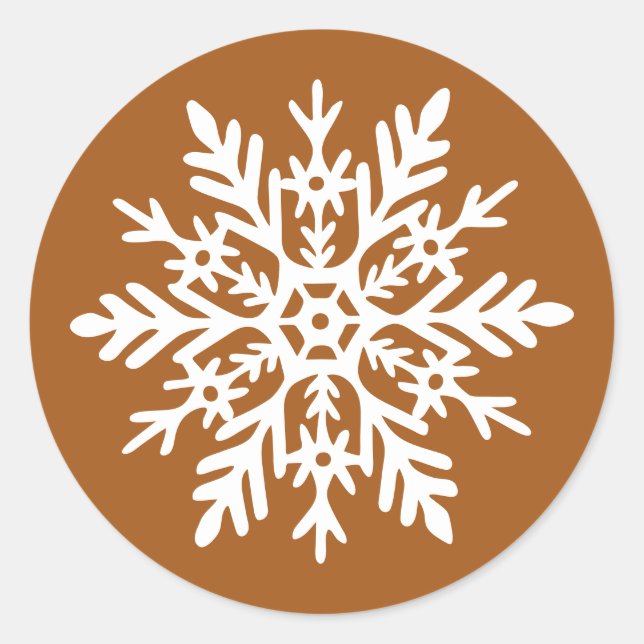Adesivo Redondo Whimsical White Snowflake Burnt Orange Christmas (Frente)