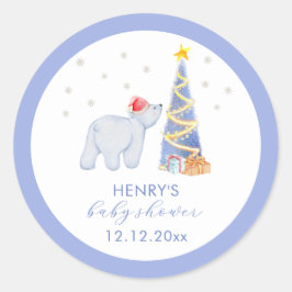 Adesivo Redondo Whimsical Winter Santa Polar Bear Baby Shower 