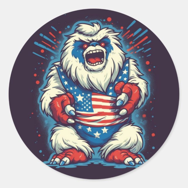 Adesivo Redondo Whimsical Yeti Patriotic Sticker (Frente)