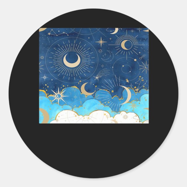 Adesivo Redondo Whimsigoth Clouds Sun Moon Witchy Classic (Frente)