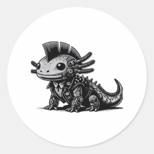 Adesivo Redondo Whimsigoth Cyborg Axolotl Vintage Art Classe Desig