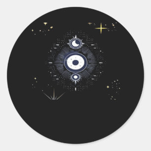 Adesivo Redondo Whimsigoth Night Sky Sun Moon Witchy Clássica Vint
