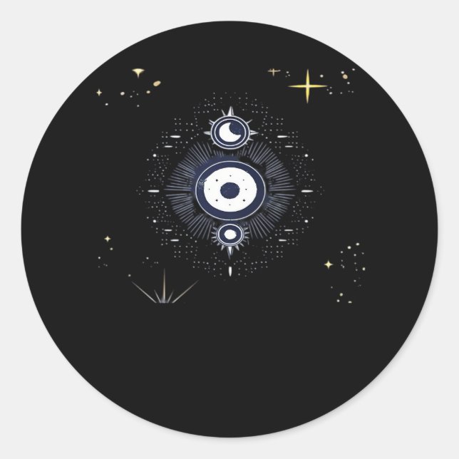Adesivo Redondo Whimsigoth Night Sky Sun Moon Witchy Clássica Vint (Frente)