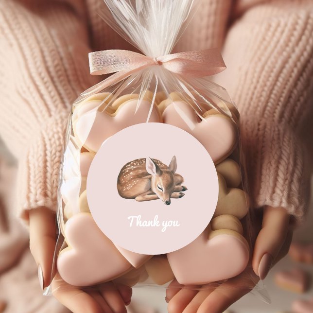 Adesivo Redondo Whimsland Deer Birthday Pink Obrigado (Criador carregado)