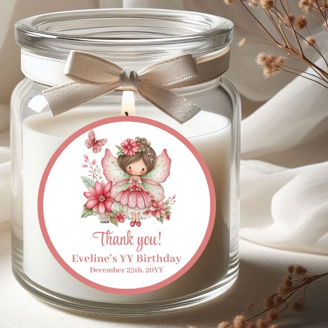 Adesivo Redondo Whimsy Cute Blush Fairy Flowers Girl Birthday  (Whimsy Cute Blush Fairy Flowers Girl Birthday Stickers)