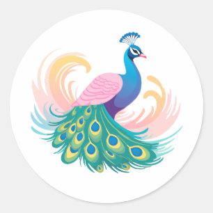 Adesivo Redondo Whimsy Peacock Sticker