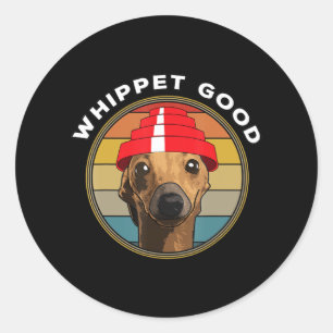 Adesivo Redondo Whippet Good Funny 80s Music Dog Design