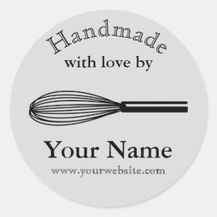 Adesivo Redondo Whisk Baking Sticker Handmade by Your Name Kitchen