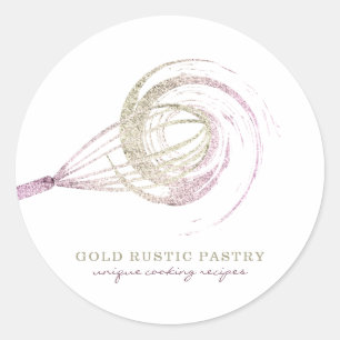 Adesivo Redondo Whisk Glitter Sparkle Chef Rosa Dourado