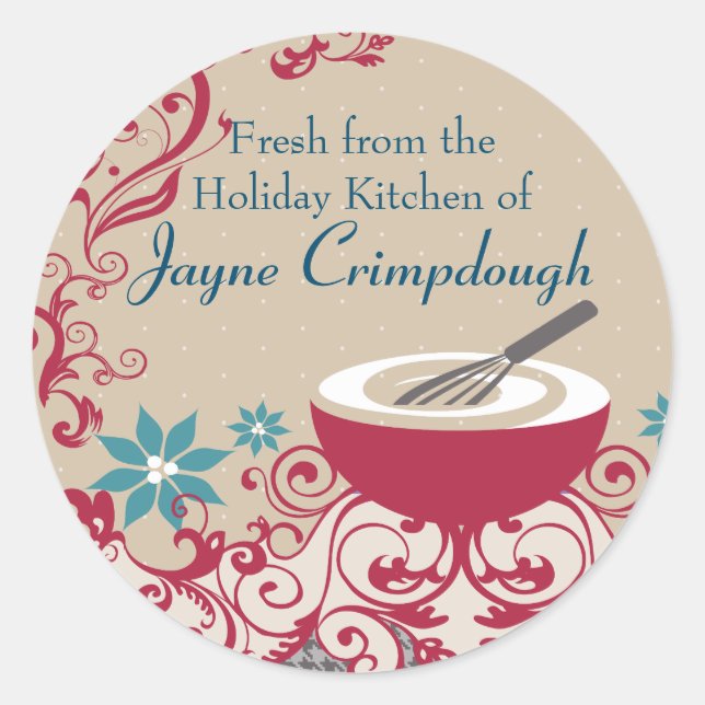 Adesivo Redondo Whisk mixando tigela comida de Natal (Frente)