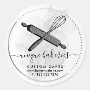 Adesivo Redondo Whisk Rolling Pin Girly Bakery Black White Ombro
