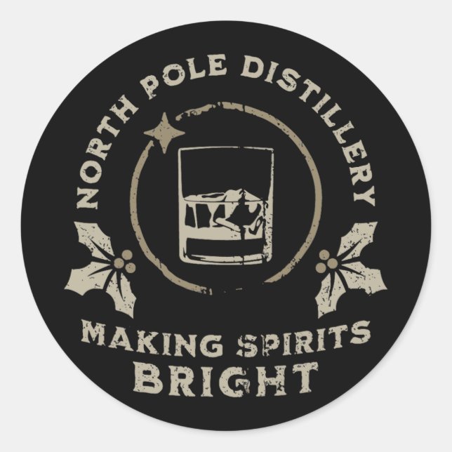Adesivo Redondo Whiskey Bourbon Making Spirits Bright Funny Christ (Frente)