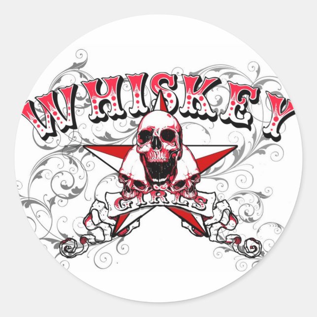 Adesivo Redondo Whiskey Girls Skulls Sticker (Frente)