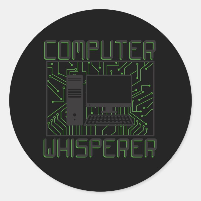 Adesivo Redondo Whisperer de Computador de Suporte Técnico (Frente)
