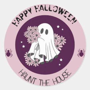 Adesivo Redondo Whispering Wraith: A Eerie Purple Ghost Halloween