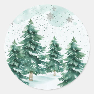 Adesivo Redondo Whispers of Winter – Snowy Tree Circle Art