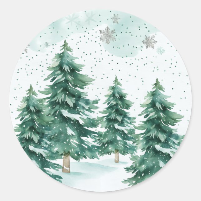 Adesivo Redondo Whispers of Winter – Snowy Tree Circle Art (Frente)