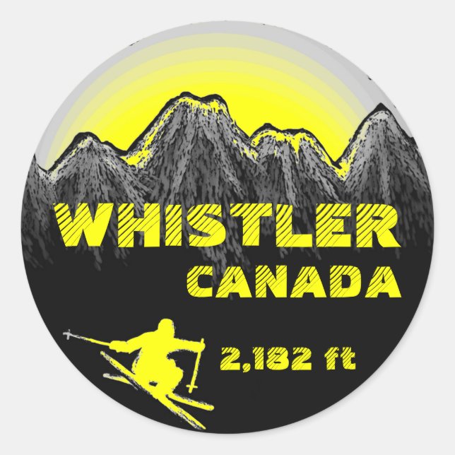 Adesivo Redondo Whister Canada yellow ski art stickers (Frente)