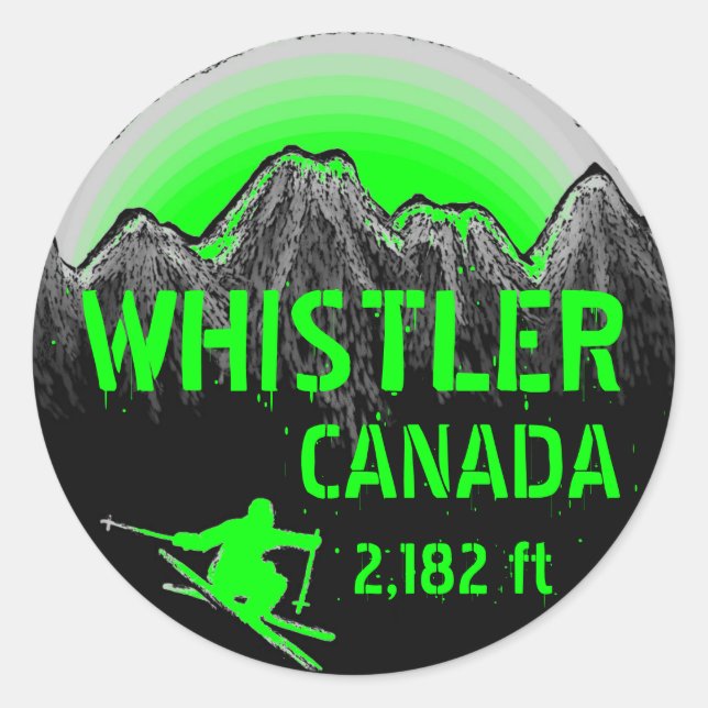 Adesivo Redondo Whistler Canada green ski art stickers (Frente)