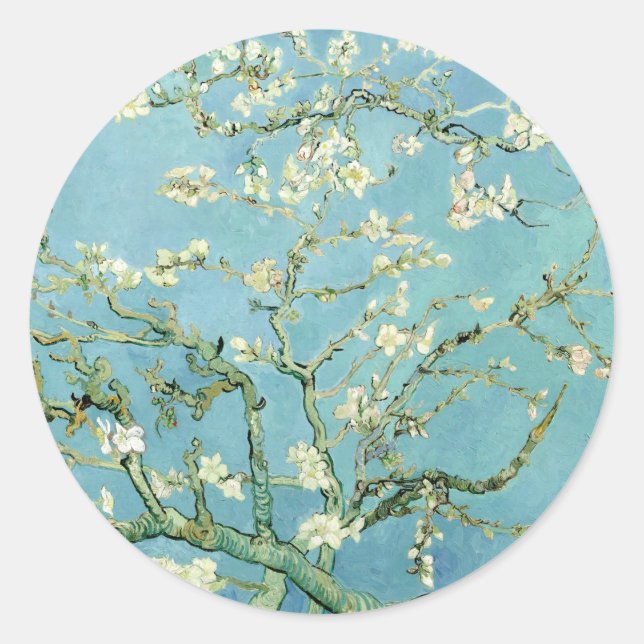Adesivo Redondo White almond blossom by Vincent Van Gogh (Frente)