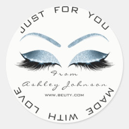 Adesivo Redondo White Beauty Salon Glitter White Blue Obrigado