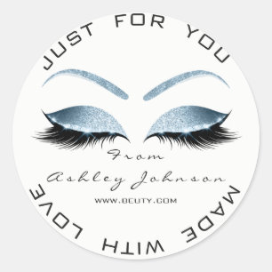 Adesivo Redondo White Beauty Salon Glitter White Blue Obrigado