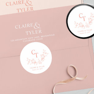 Adesivo Redondo White, Blush, Envelope Peach Casado Selo / Favor