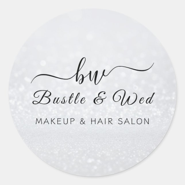 Adesivo Redondo White Bokeh Shiny Makeup Hair Salon (Frente)