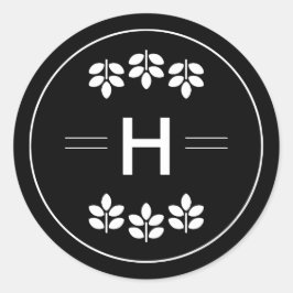 Adesivo Redondo White Branches Monograma Casamento Preto