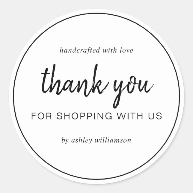 Adesivo Redondo White Chic Script Thank You For Shopping (Frente)