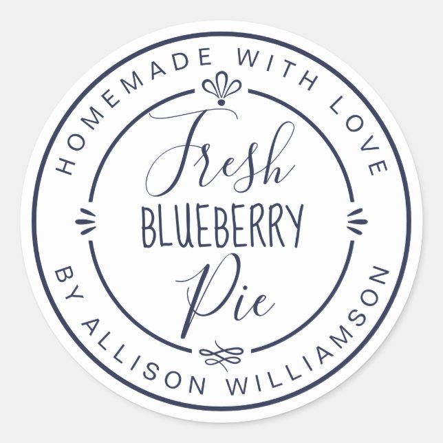 Adesivo Redondo White Classic Homemade Blueberry Pie Label (Frente)