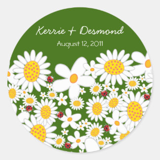 Adesivo Redondo White Daisies e Ladybugs Sticker