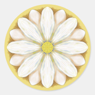 Adesivo Redondo White Daisies no Ouro Amarelo