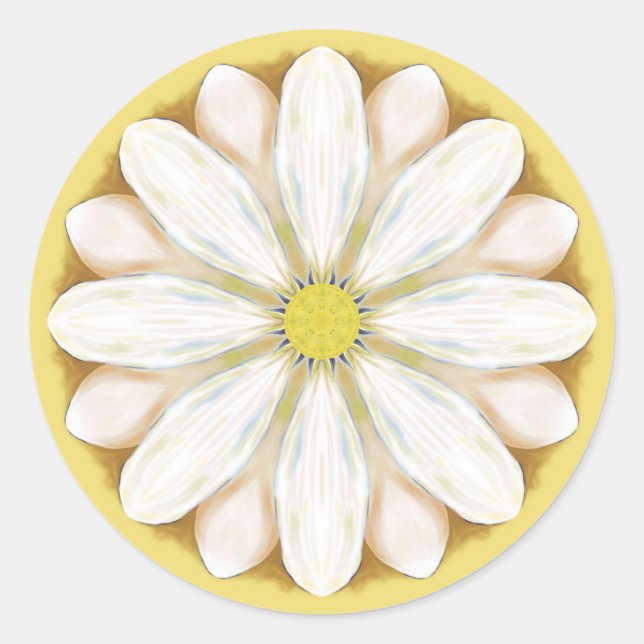 Adesivo Redondo White Daisies no Ouro Amarelo (Frente)