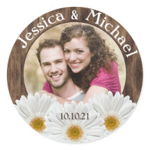 White Daisy Rustic Wood Foto Casamento Salva Data