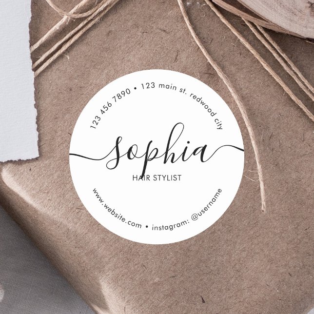 Adesivo Redondo White de caligrafia feminina (Criador carregado)