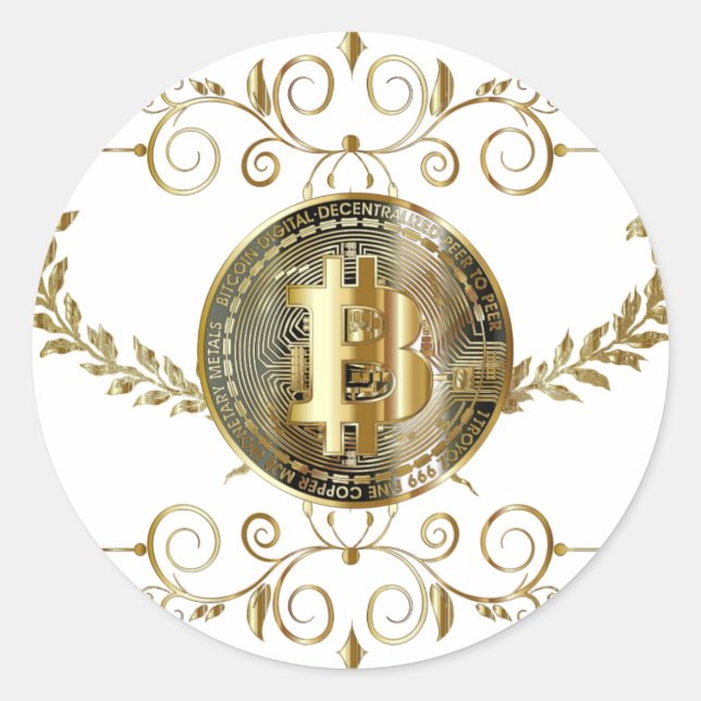 Adesivo Redondo White Dourada de Moeda Cripto Money (Frente)
