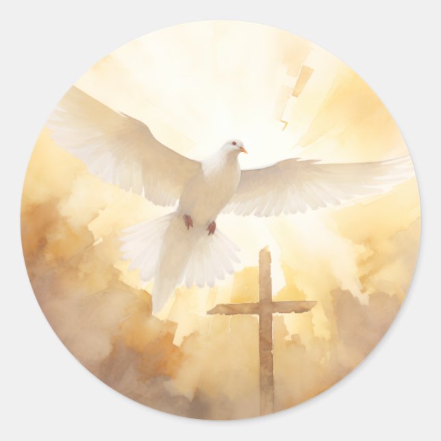 Adesivo Redondo White Dove Bird Cross Crucifix Christian Art  (Frente)