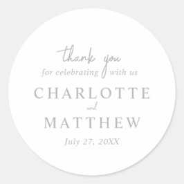 Adesivo Redondo White e Silver Script Obrigado Vinheta de Casament