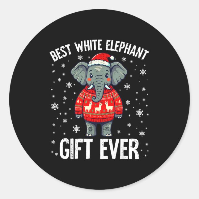 Adesivo Redondo White Elephant Ever Christmas Xmas Under 15 20  (Frente)