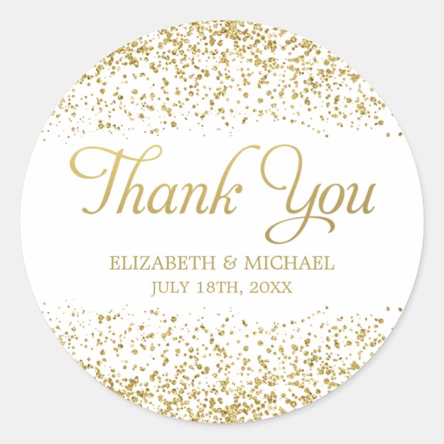 Adesivo Redondo White Faux Dourado Casamento de Literatura Obrigad (Frente)