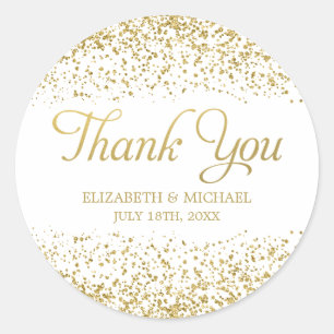 Adesivo Redondo White Faux Dourado Casamento de Literatura Obrigad