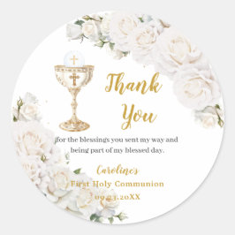 Adesivo Redondo White Floral First Holy Communion Chalice Photo